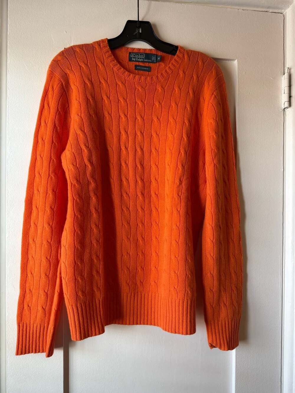 Polo By Ralph Lauren Orange Cable-Knit 100% Cashmere Crewneck Sweater Size M
